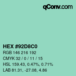 Color code: HEX #92D8C0 | qconv.com