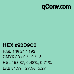Color code: HEX #92D9C0 | qconv.com