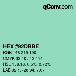 カラーコード: HEX #92DBBE | qconv.com