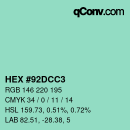 カラーコード: HEX #92DCC3 | qconv.com