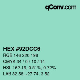 Color code: HEX #92DCC6 | qconv.com