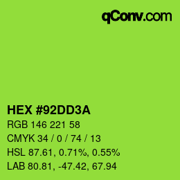 Color code: HEX #92DD3A | qconv.com