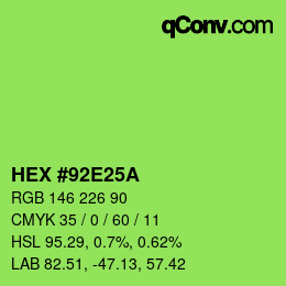 颜色代码: HEX #92E25A | qconv.com
