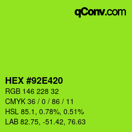 颜色代码: HEX #92E420 | qconv.com