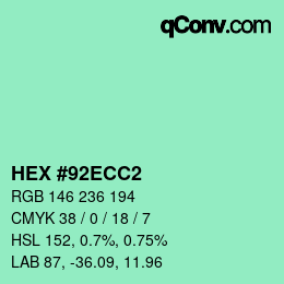 カラーコード: HEX #92ECC2 | qconv.com