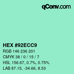 カラーコード: HEX #92ECC9 | qconv.com