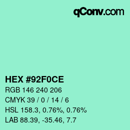Color code: HEX #92F0CE | qconv.com