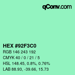 Color code: HEX #92F3C0 | qconv.com
