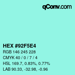 Color code: HEX #92F5E4 | qconv.com