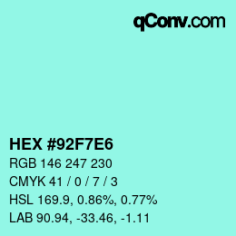 Color code: HEX #92F7E6 | qconv.com