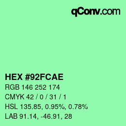 颜色代码: HEX #92FCAE | qconv.com