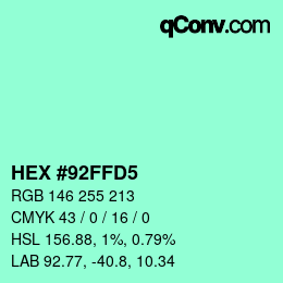 颜色代码: HEX #92FFD5 | qconv.com