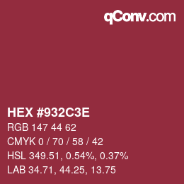 カラーコード: HEX #932C3E | qconv.com