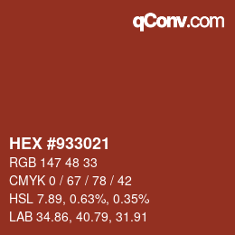 Color code: HEX #933021 | qconv.com