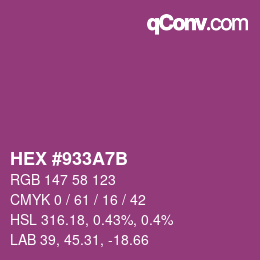 颜色代码: HEX #933A7B | qconv.com