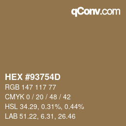 颜色代码: HEX #93754D | qconv.com