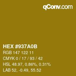 カラーコード: HEX #937A0B | qconv.com