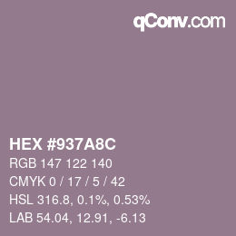 カラーコード: HEX #937A8C | qconv.com