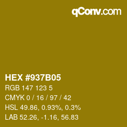 カラーコード: HEX #937B05 | qconv.com