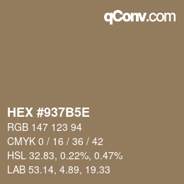 颜色代码: HEX #937B5E | qconv.com