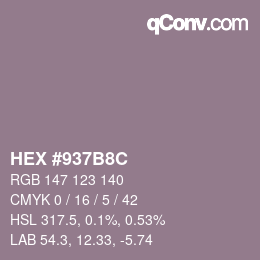 Color code: HEX #937B8C | qconv.com