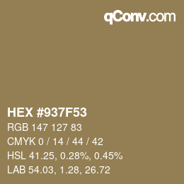 Farbcode: HEX #937F53 | qconv.com