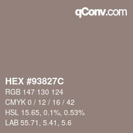 颜色代码: HEX #93827C | qconv.com