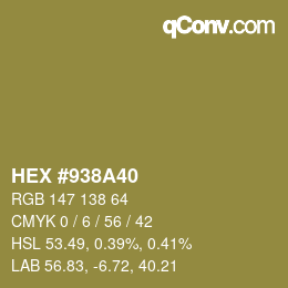 カラーコード: HEX #938A40 | qconv.com