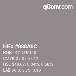 Color code: HEX #938A8C | qconv.com