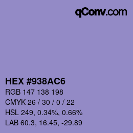 Farbcode: HEX #938AC6 | qconv.com