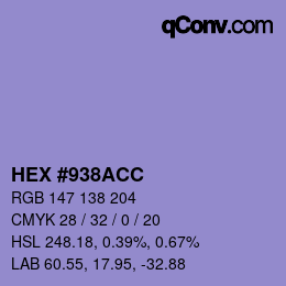 Farbcode: HEX #938ACC | qconv.com