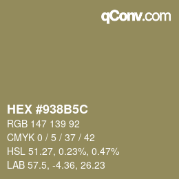颜色代码: HEX #938B5C | qconv.com