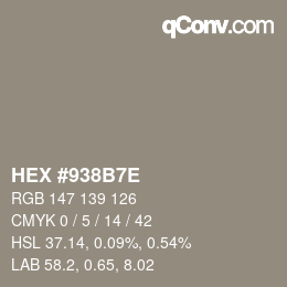 Color code: HEX #938B7E | qconv.com