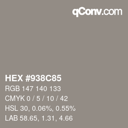 Color code: HEX #938C85 | qconv.com