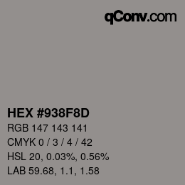 Código de color: HEX #938F8D | qconv.com