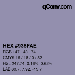 Código de color: HEX #938FAE | qconv.com