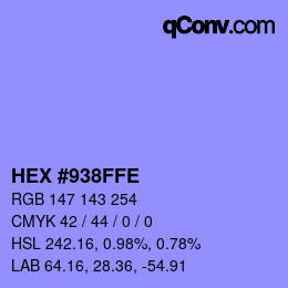 Color code: HEX #938FFE | qconv.com