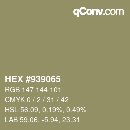 カラーコード: HEX #939065 | qconv.com