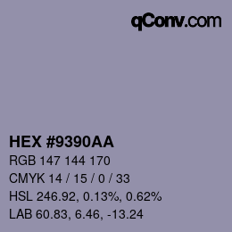 カラーコード: HEX #9390AA | qconv.com