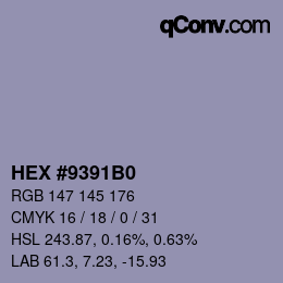Farbcode: HEX #9391B0 | qconv.com