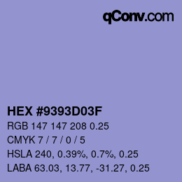 Code couleur: HEX #9393D03F | qconv.com