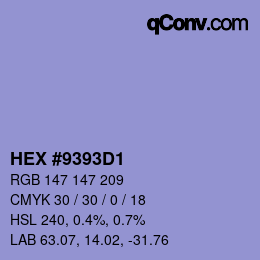Code couleur: HEX #9393D1 | qconv.com