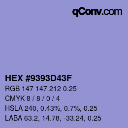 Farbcode: HEX #9393D43F | qconv.com