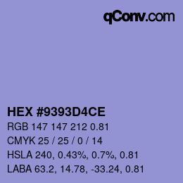 颜色代码: HEX #9393D4CE | qconv.com