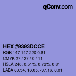 Code couleur: HEX #9393DCCE | qconv.com