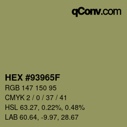 颜色代码: HEX #93965F | qconv.com