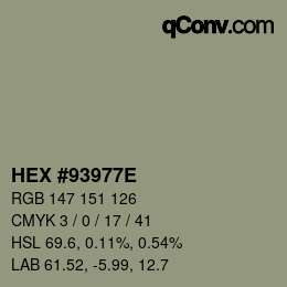Color code: HEX #93977E | qconv.com
