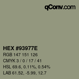 Color code: HEX #93977E | qconv.com