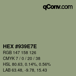 Color code: HEX #939E7E | qconv.com