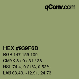 Farbcode: HEX #939F6D | qconv.com